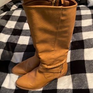 Tan Shin High Boots with Buckle Detail